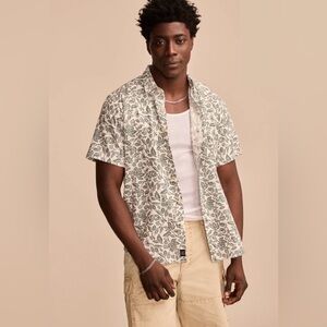 NEW Lucky Brand Mens XL Linen Rayon BlendTropical Leaf Button Shirt Front Pocket